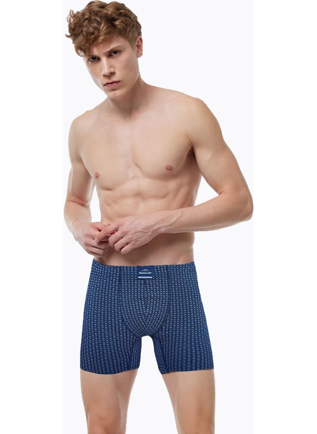 Men's Patterned 3 Piece Cotton Elastane Long Boxer 3M073