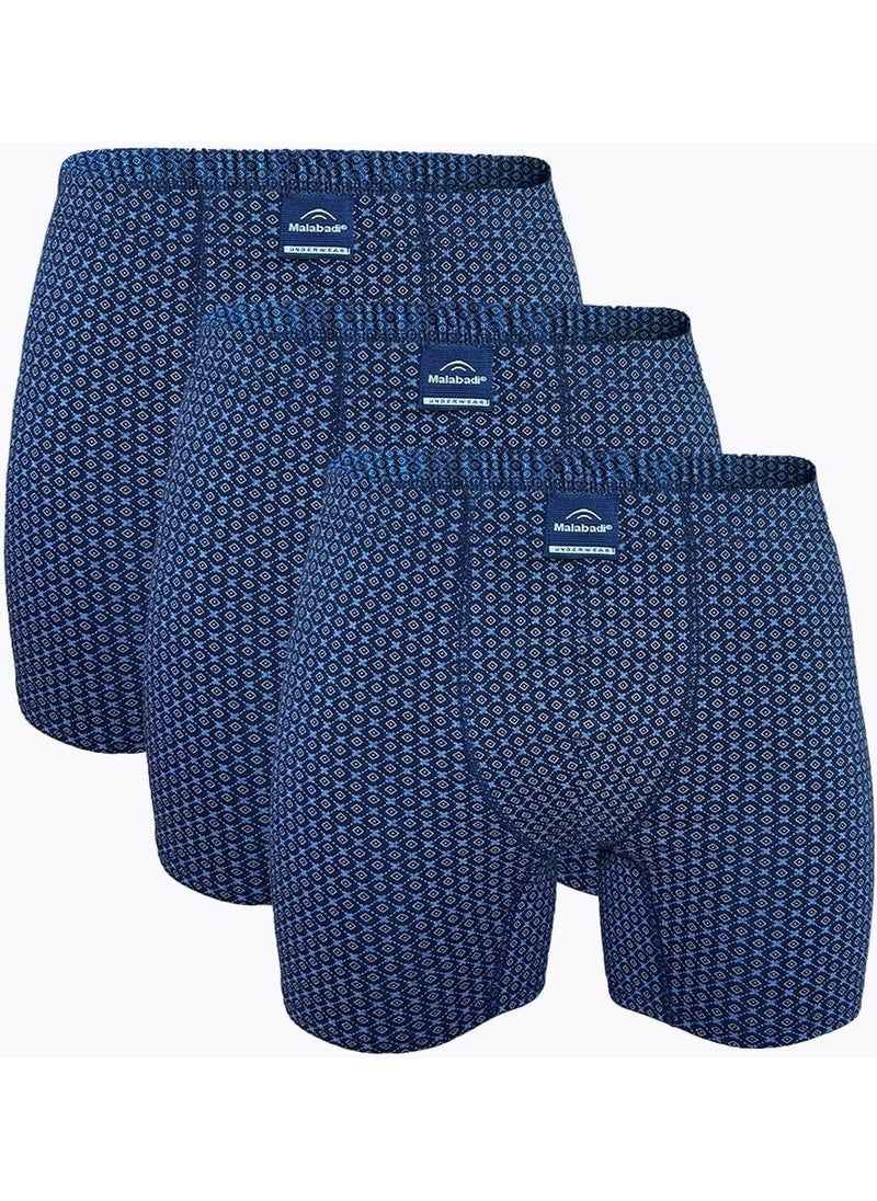 Men's Patterned 3 Piece Cotton Elastane Long Boxer 3M073