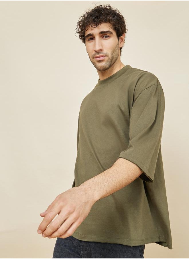 3/4 Sleeve Oversized T-Shirt with Raw Hem