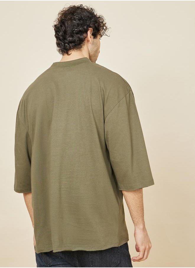 3/4 Sleeve Oversized T-Shirt with Raw Hem