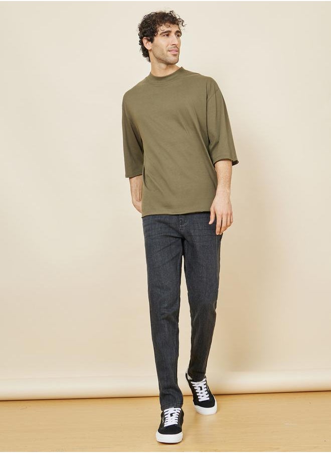 3/4 Sleeve Oversized T-Shirt with Raw Hem