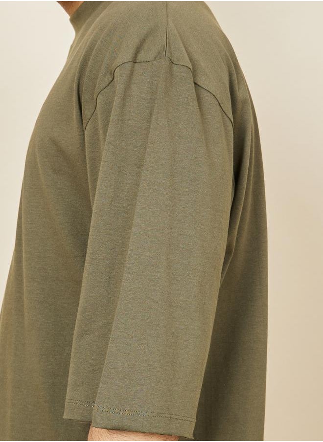 3/4 Sleeve Oversized T-Shirt with Raw Hem