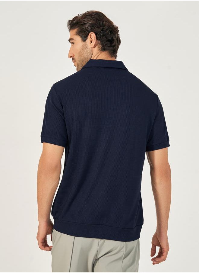 Textured Waffle Knit Relaxed Fit Polo