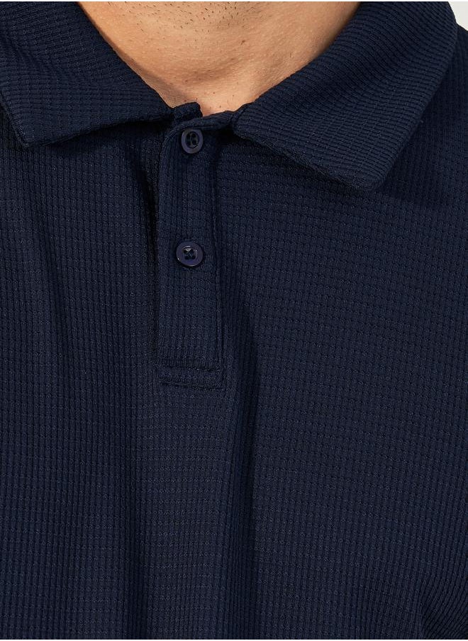 Textured Waffle Knit Relaxed Fit Polo