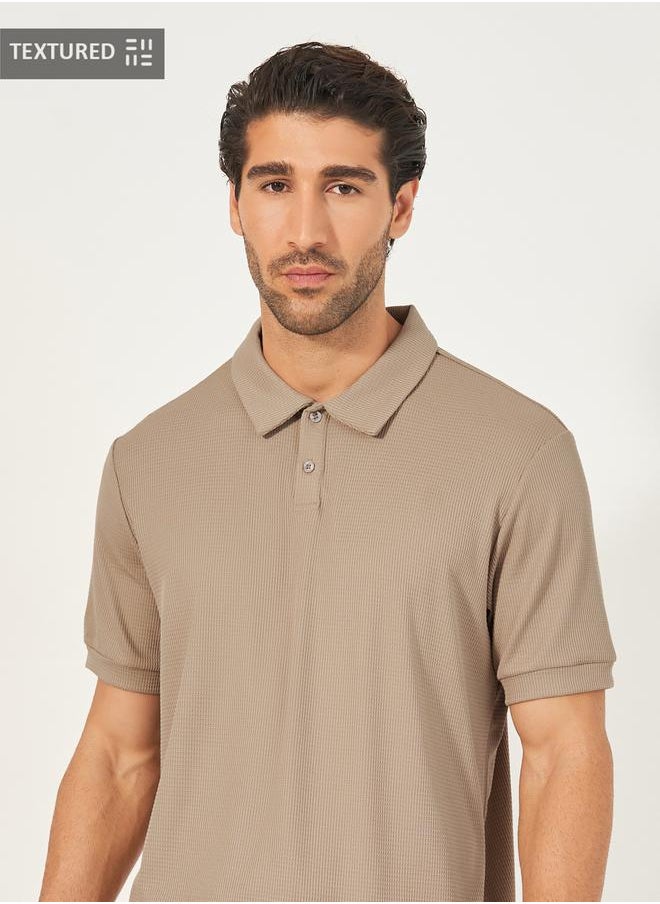 Textured Waffle Knit Relaxed Fit Polo