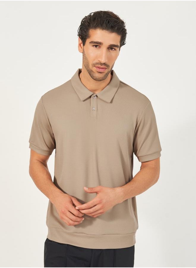 Textured Waffle Knit Relaxed Fit Polo