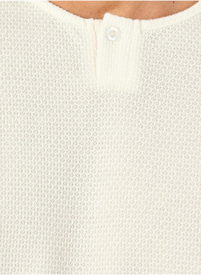 Oversized Honeycomb Textured Knit T-Shirt