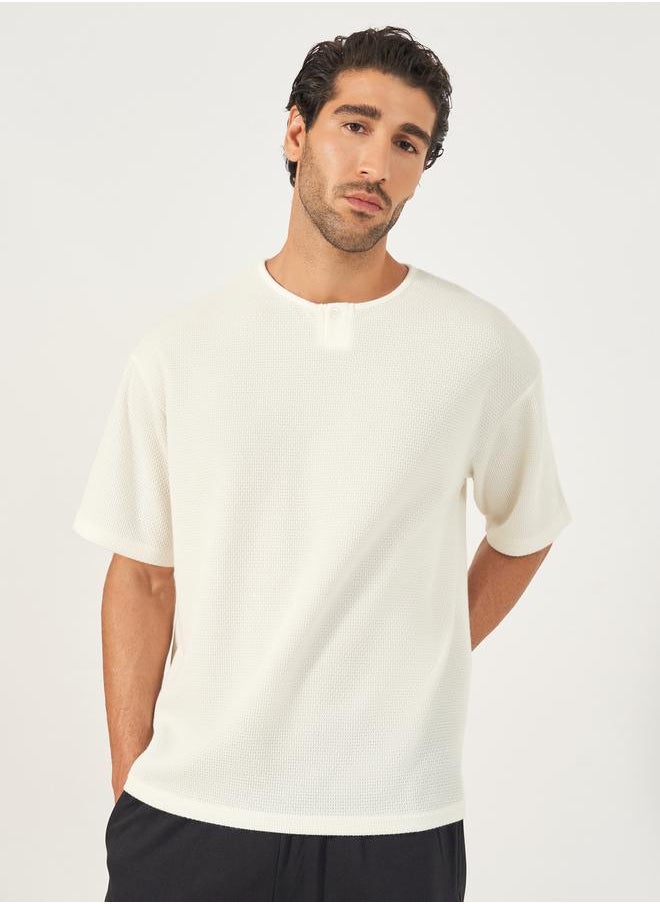 Oversized Honeycomb Textured Knit T-Shirt
