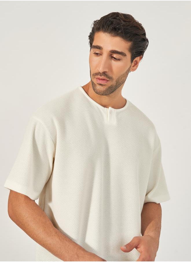Oversized Honeycomb Textured Knit T-Shirt