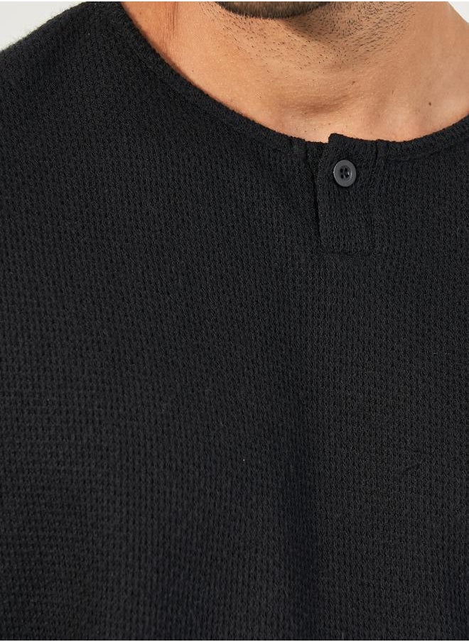 Oversized Honeycomb Textured Knit T-Shirt