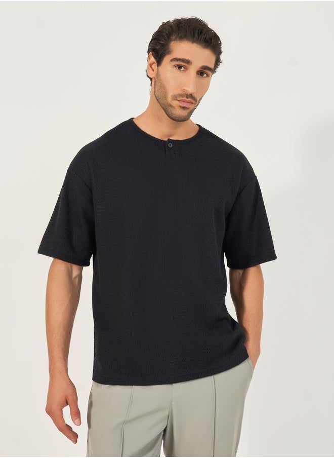 Oversized Honeycomb Textured Knit T-Shirt