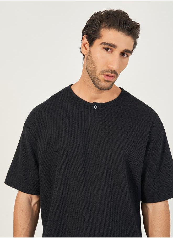 Oversized Honeycomb Textured Knit T-Shirt