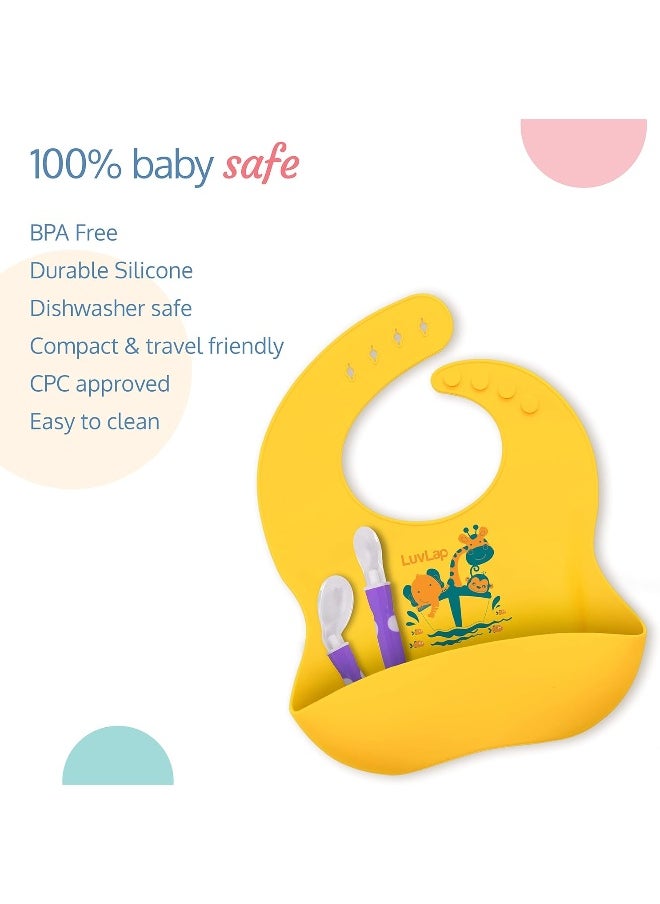 LuvLap Silicone Baby Bib for Feeding & Weaning Babies & Toddlers, Baby Accessories, Waterproof (Yellow)