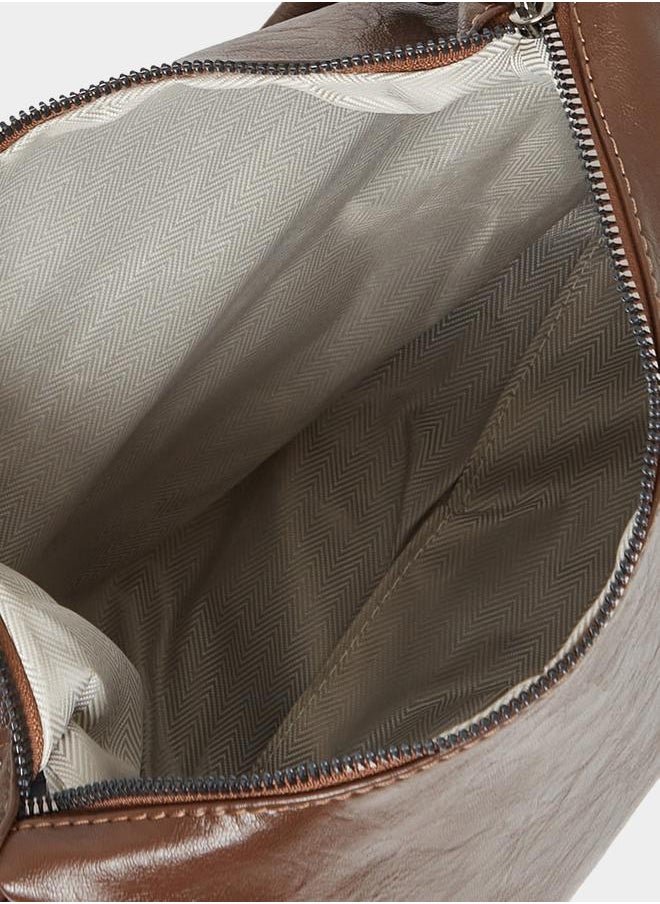 Textured Shoulder bag with Two Zippers Details