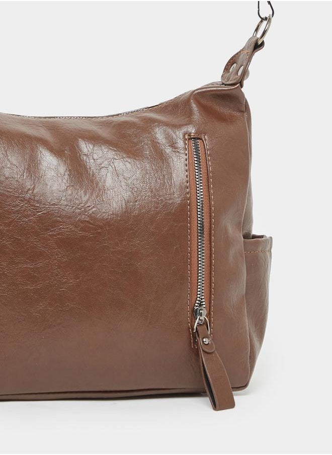 Textured Shoulder bag with Two Zippers Details