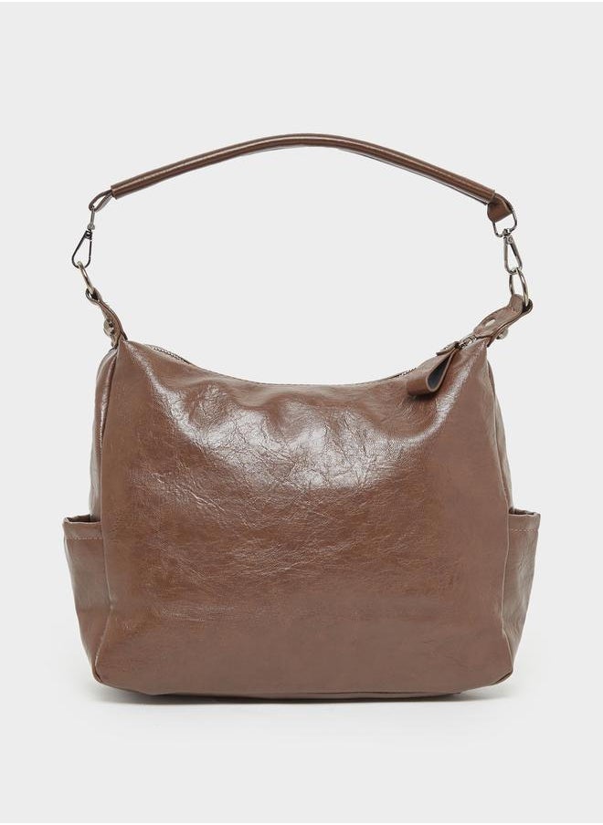 Textured Shoulder bag with Two Zippers Details