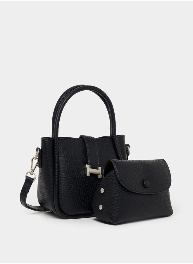 Solid Handbag with Top Handle & Adjustable Strap