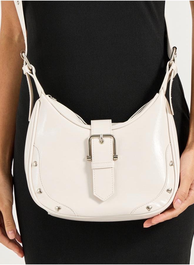 Heart Studded Belted Shoulder Bag