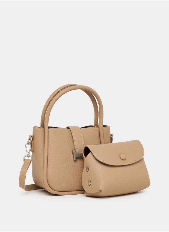 Solid Handbag with Top Handle & Adjustable Strap