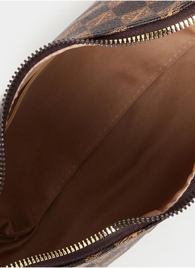 Checked Pattern Metal Buckle Detail Crossbody Bag