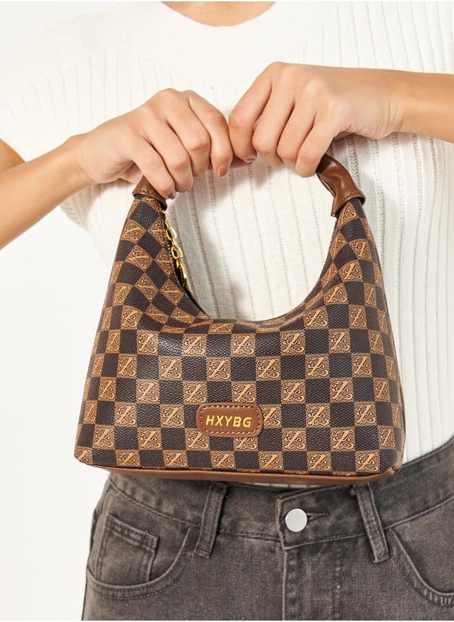 Checked Pattern Metal Buckle Detail Crossbody Bag