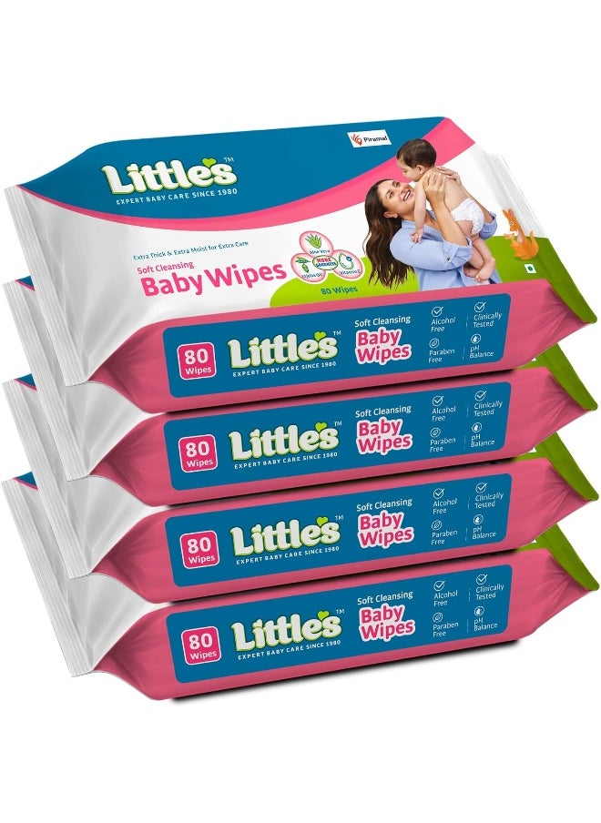 Little's Soft Cleansing Baby Wipes, 80 Wipes (Pack of 4)