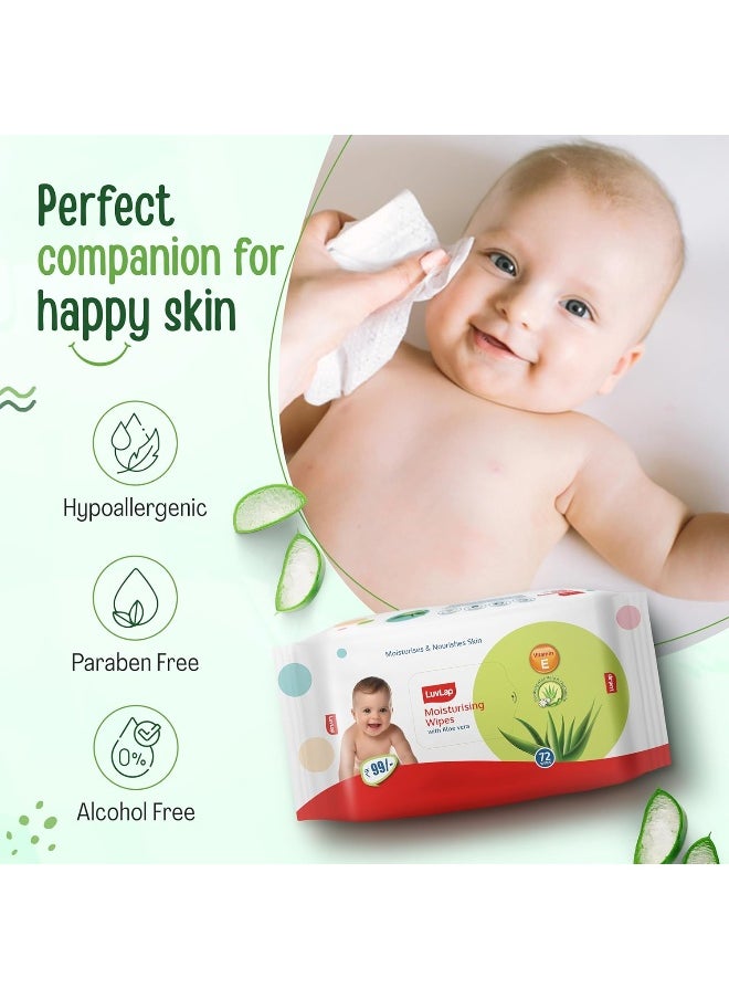 LuvLap Baby Moisturising Wipes with Aloe Vera, 72 Wipes, Pack of 3 Combo