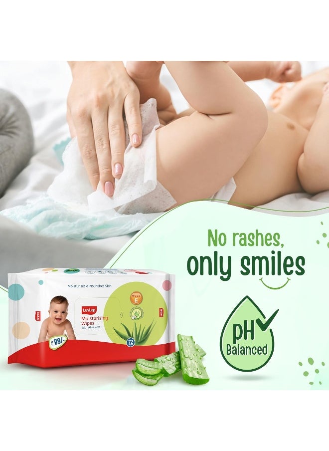 LuvLap Baby Moisturising Wipes with Aloe Vera, 72 Wipes, Pack of 3 Combo