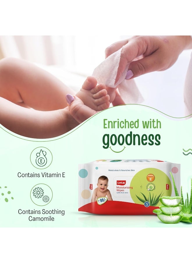LuvLap Baby Moisturising Wipes with Aloe Vera, 72 Wipes, Pack of 3 Combo