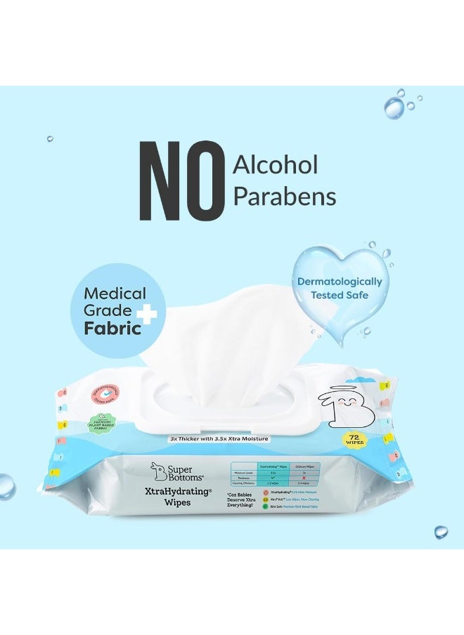 SuperBottoms XtraHydrating™ Wipes - XtraThick™ with Xtra Moisture | Doctor Tested Best Wipes (Unscented) | 3.5x Moisture Vs. Ordinary wipes| 72 Wipes - Pack of 5, 360 pcs | Best baby wipes for newborns