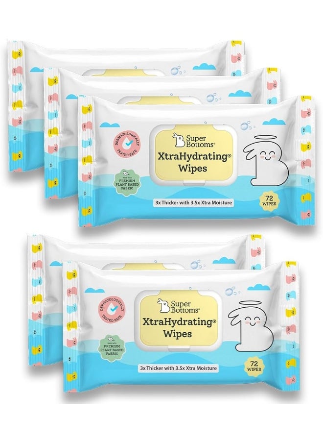 SuperBottoms XtraHydrating™ Wipes - XtraThick™ with Xtra Moisture | Doctor Tested Best Wipes (Unscented) | 3.5x Moisture Vs. Ordinary wipes| 72 Wipes - Pack of 5, 360 pcs | Best baby wipes for newborns