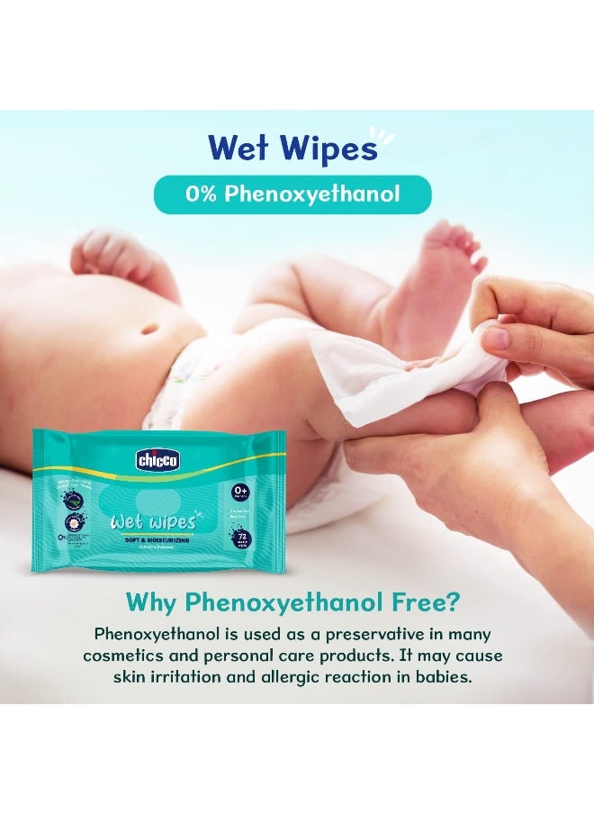 Chicco Soft Cleansing wet Baby Wipes, Ideal for Nappy, Face and Hand, Dermatologically Tested, Paraben Free, sticker Pack of 4 (72 Sheets per Pack) 288 pcs