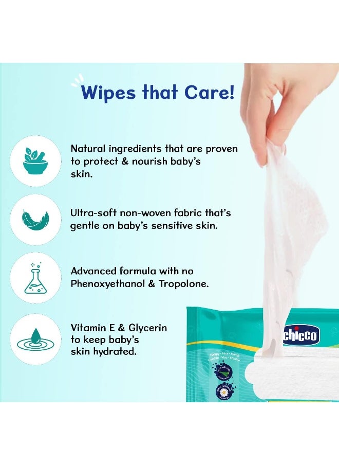 Chicco Soft Cleansing wet Baby Wipes, Ideal for Nappy, Face and Hand, Dermatologically Tested, Paraben Free, sticker Pack of 4 (72 Sheets per Pack) 288 pcs