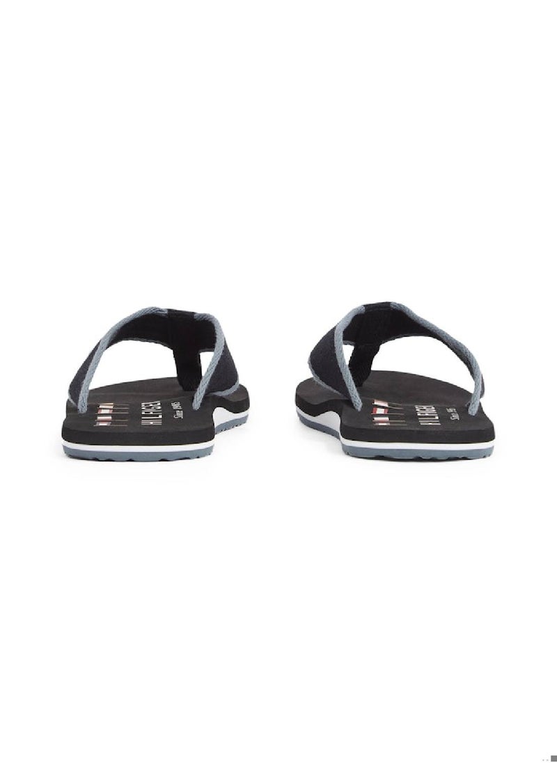 Men's Patch Logo Webbing Flip-Flops - Polyester, Black