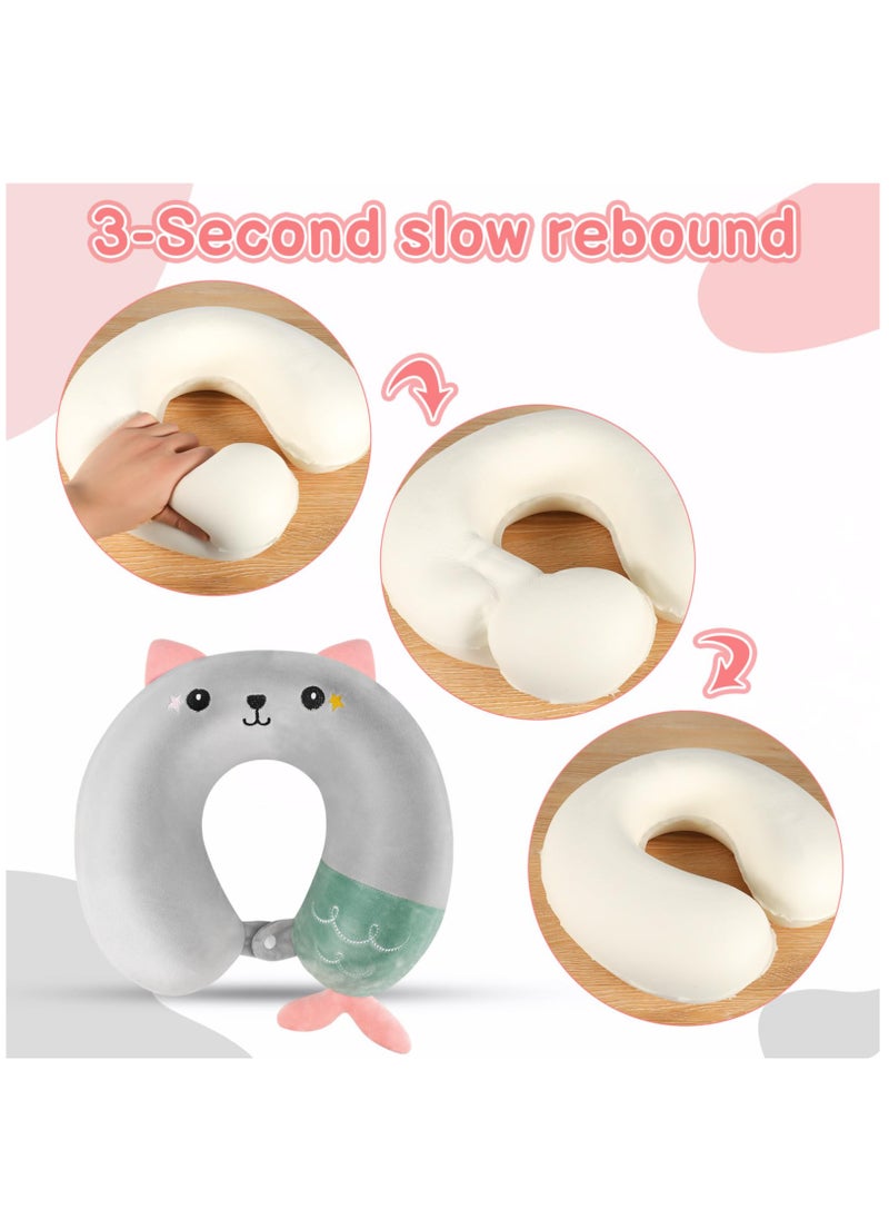Travel Pillow for Kids, Cute Animal Neck Support for Children Pillow Memory Foam Airplane Pillow U Shaped Travel Pillow for Airplane Train Car Travel Sleeping Camping, Grey