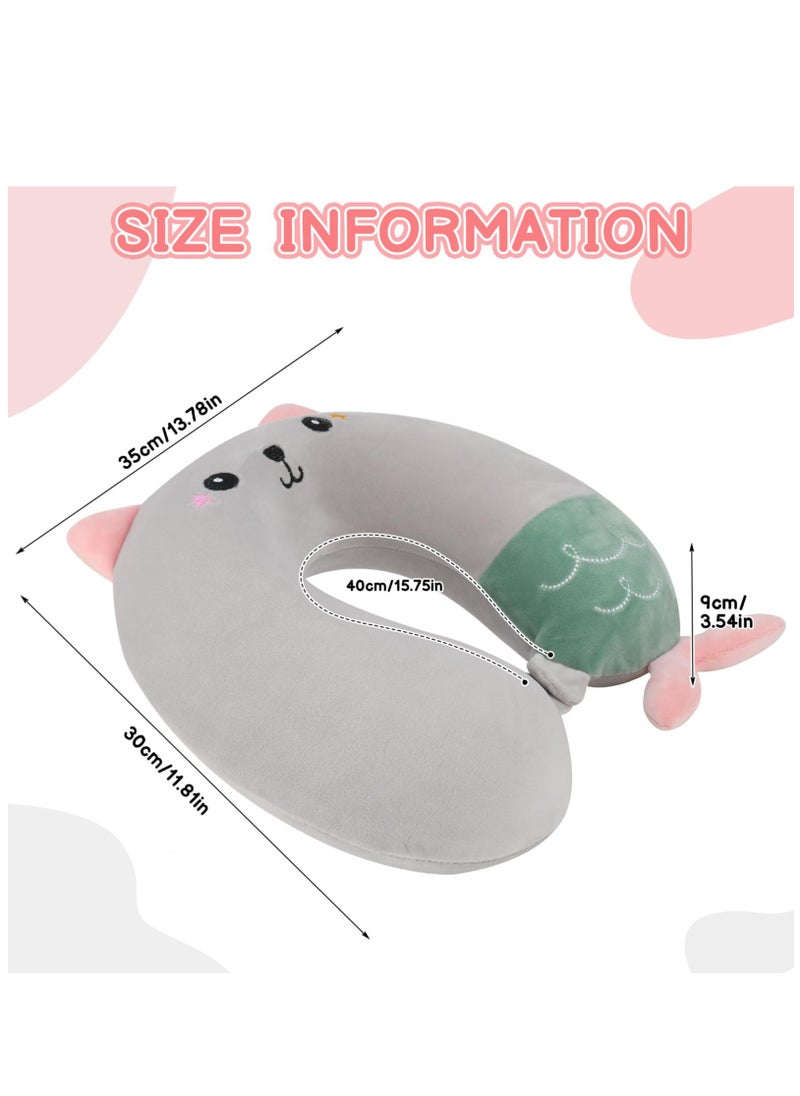 Travel Pillow for Kids, Cute Animal Neck Support for Children Pillow Memory Foam Airplane Pillow U Shaped Travel Pillow for Airplane Train Car Travel Sleeping Camping, Grey