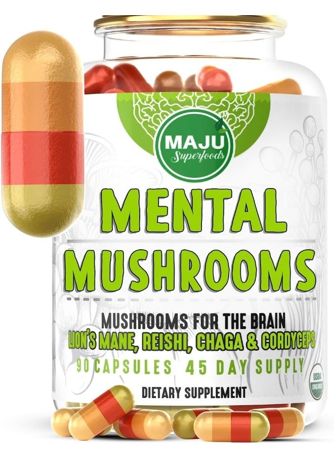 MENTAL Mushroom Capsules, Organic Extract Supplement w/ Lion's Mane, Cordyceps, Reishi and Chaga