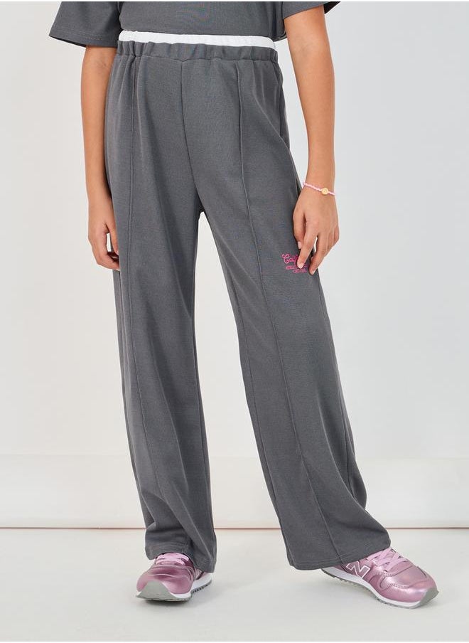 Embroidered Short Sleeve Polo T-Shirt & Wide Leg Pintuck Joggers Co-Ords