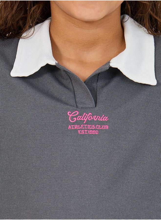 Embroidered Short Sleeve Polo T-Shirt & Wide Leg Pintuck Joggers Co-Ords