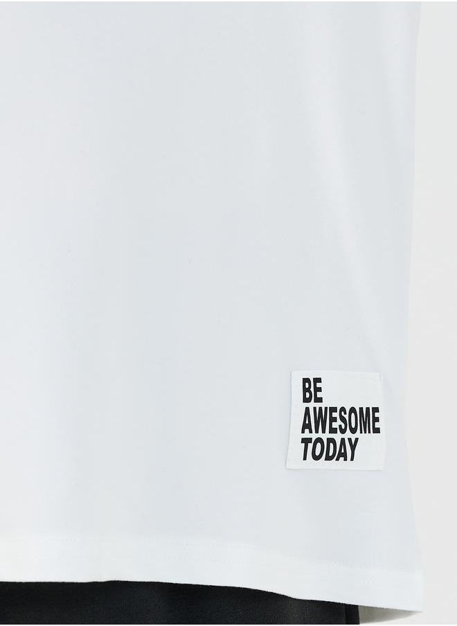 Slogan Print T-Shirt with Patch Work Detail & Crago Pants Co-Ords