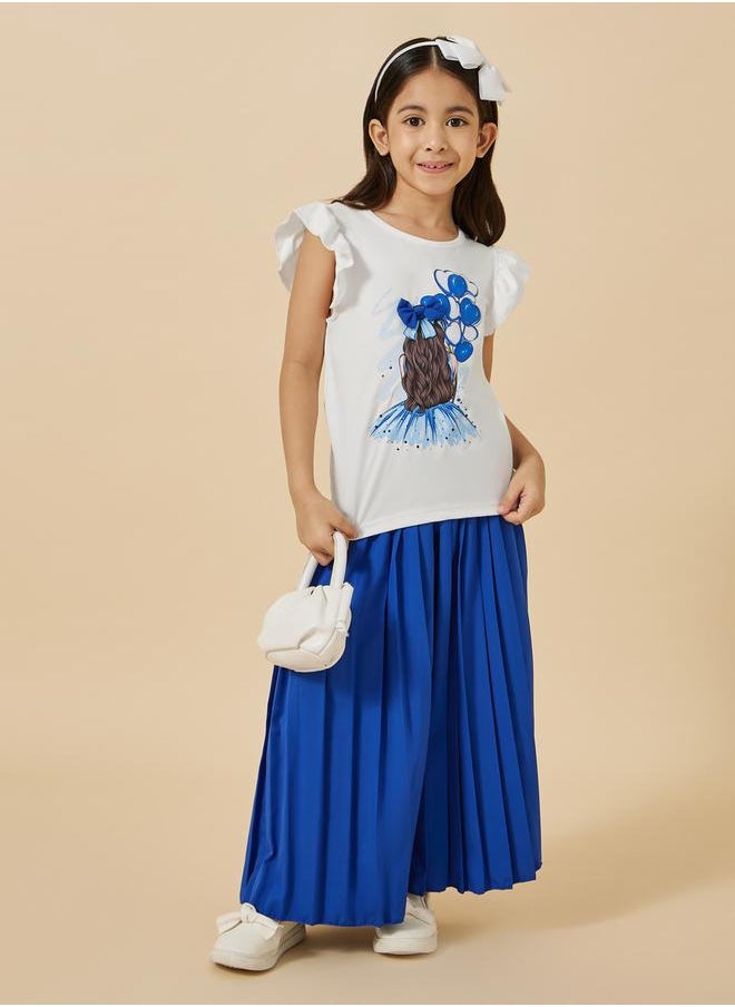 Graphic Print T-Shirt and Wide Leg Culotte Set