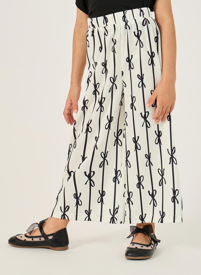 Ruffled Edge Top and Bow Print Pants Set
