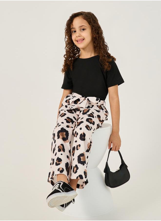 Solid T-Shirt and Animal Print Pants Set