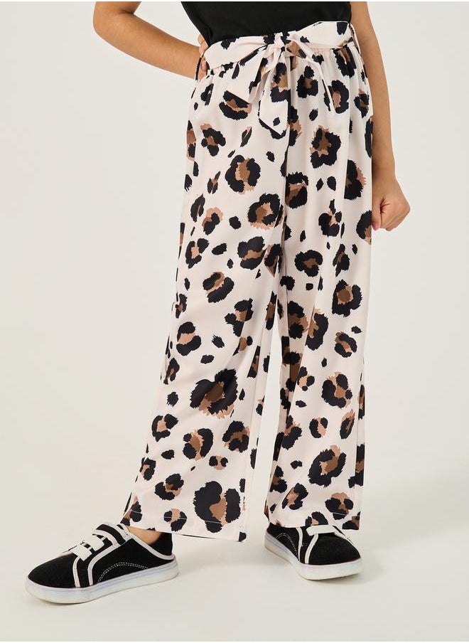 Solid T-Shirt and Animal Print Pants Set