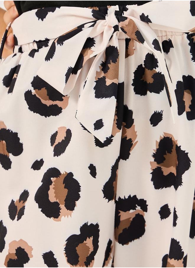 Solid T-Shirt and Animal Print Pants Set