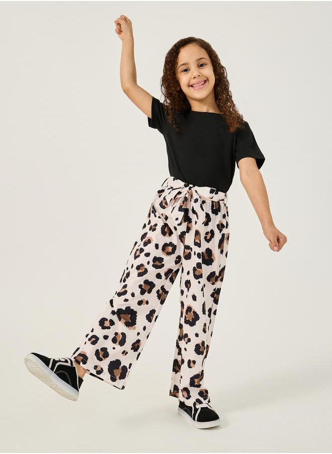 Solid T-Shirt and Animal Print Pants Set