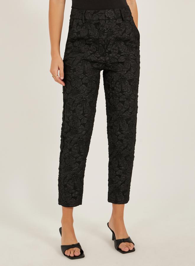 Mid Rise Jacquard Tapered Leg Tailored Pants
