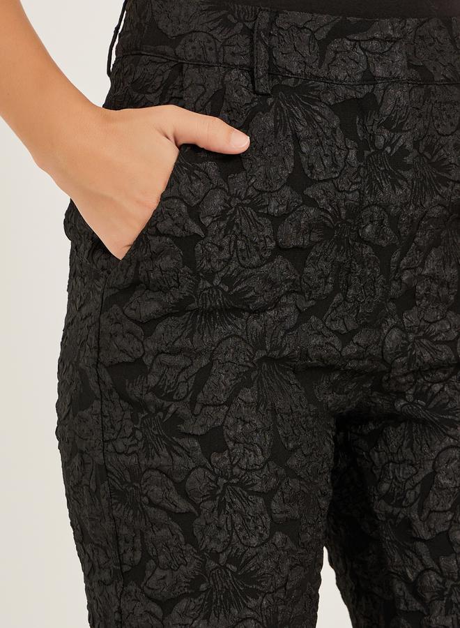 Mid Rise Jacquard Tapered Leg Tailored Pants