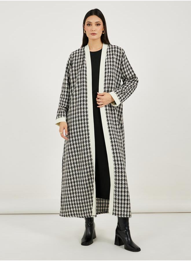 Front Open Tweed Abaya with Contrast Cuff