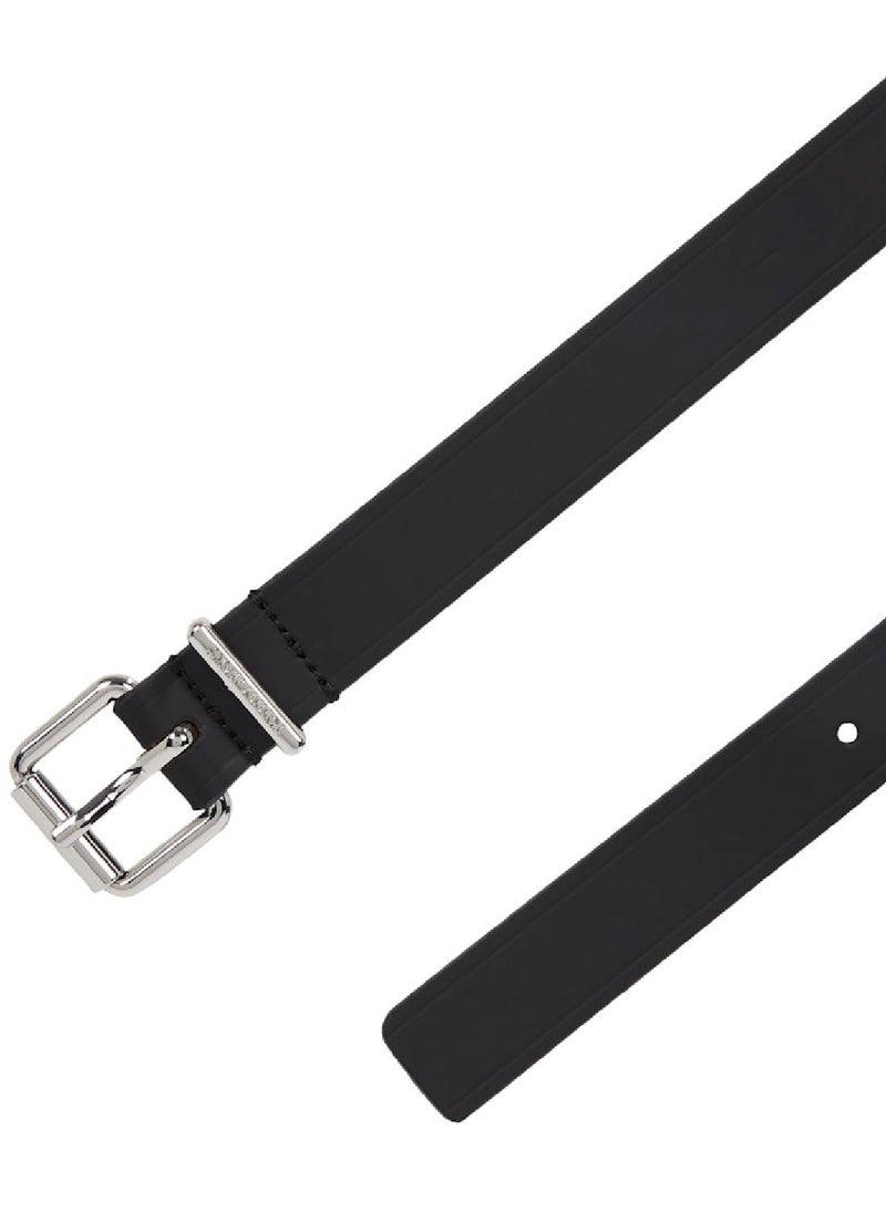 Women's Debossed Logo Leather Belt - Leather, Black